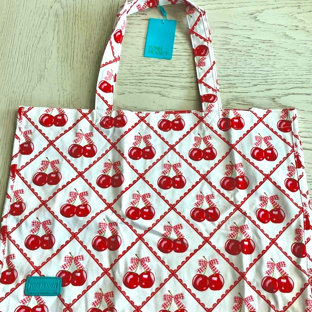 Posh Peanut Red & White Cherry Bows Cloth Tote Travel Diaper Teacher Bag - Picture 7 of 7